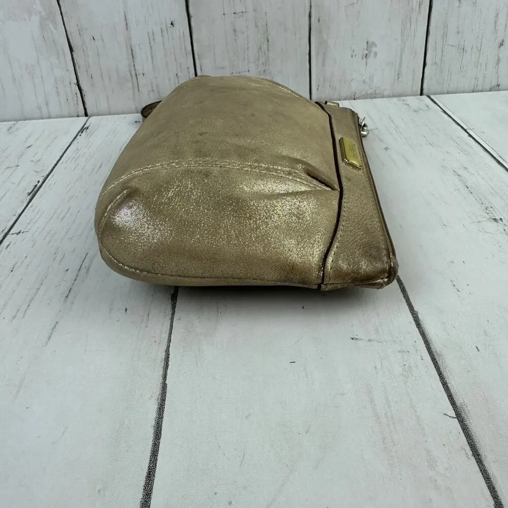 Coach Gold Leather Zip Top Wristlet Clutch Wallet Bag